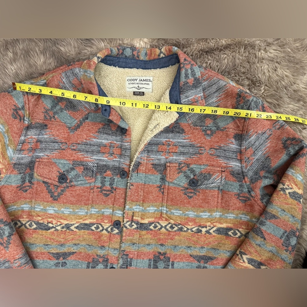 CODY JAMES MEN'S EMMONS SHERPA LINED SOUTHWESTERN STRIPED FLANNEL SHIRT JACKET - Picture 6 of 10